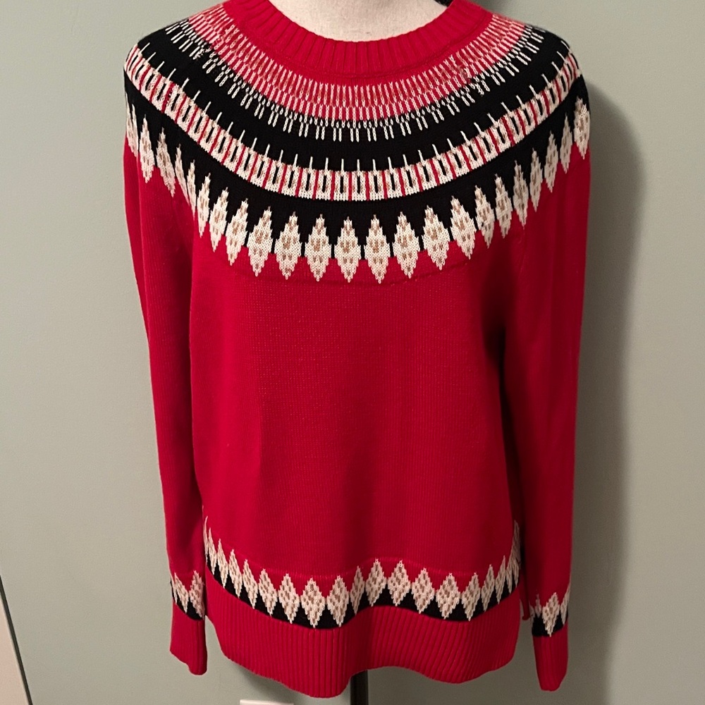 Charter Club Red and Black Patterned Sweater Sz L